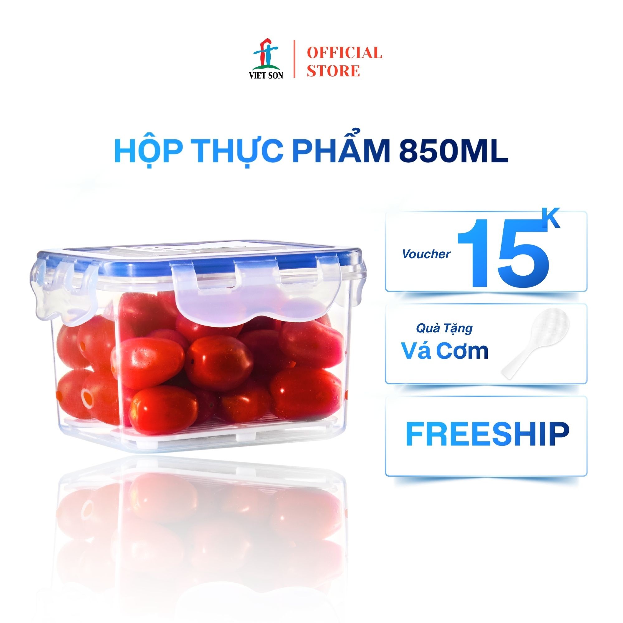 Hộp Đựng Thực Phẩm Việt Son 850ml Nắp Khóa 4 Cạnh Kín Hơi